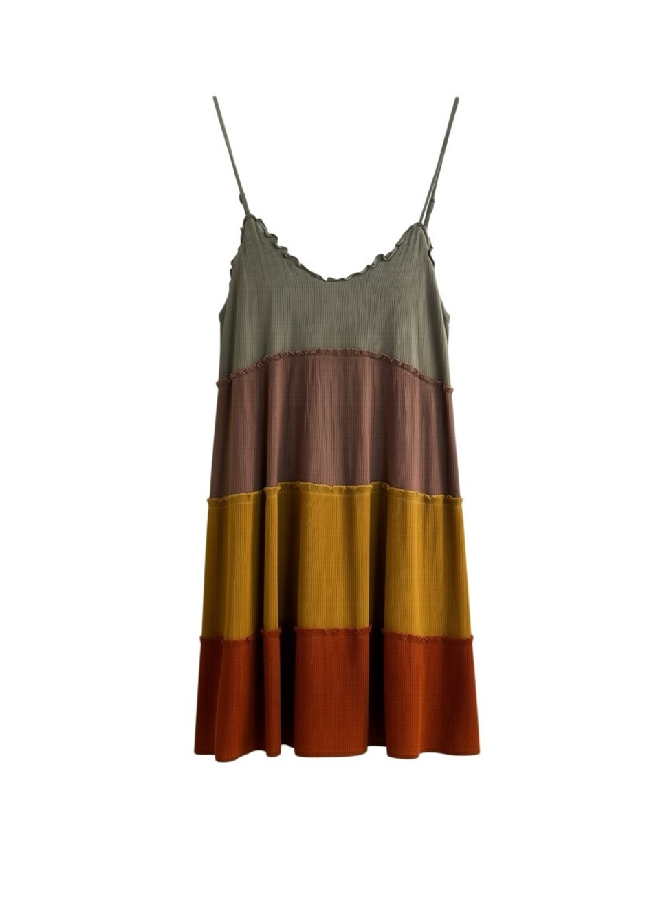 Sweet Lemon Earthy Multi-Color Tiered Ruffle Mini Dress with Back Buttons